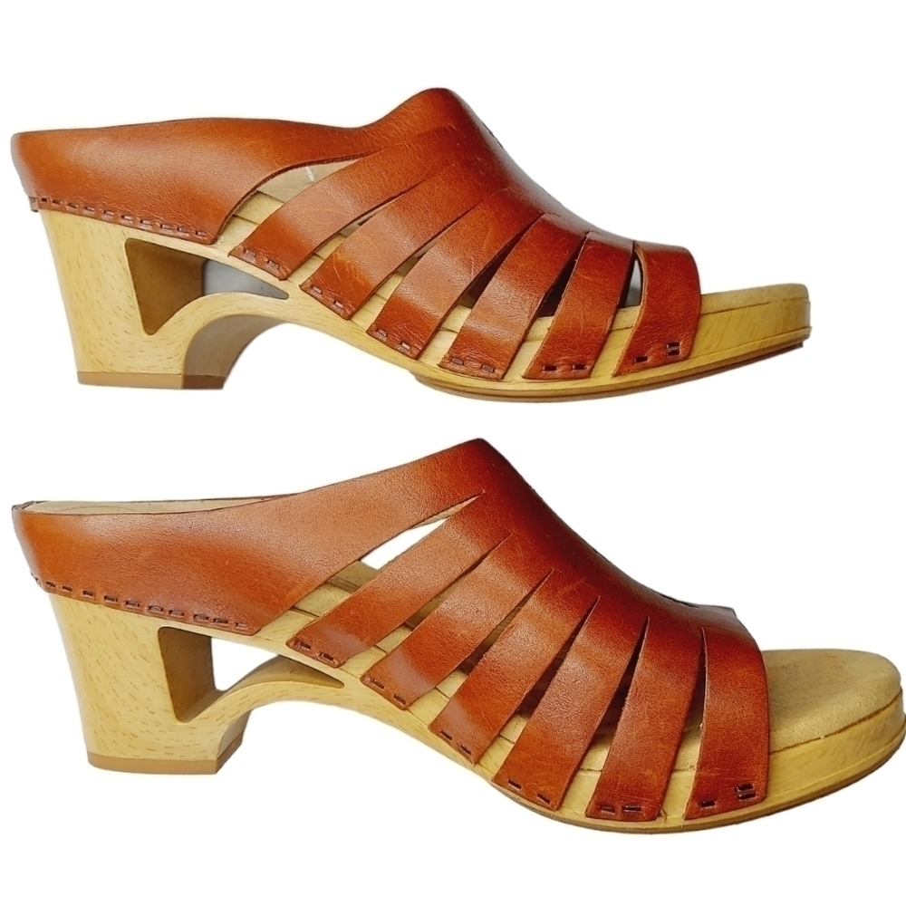 Dansko Tilly Clog Wooden Sandal Size 41 US 10.5 Brown Leather Comfort Platform - Picture 2 of 16